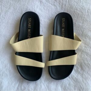 Stuart Weitzman Miami Leather Sport Slide Sandals Beige Cream